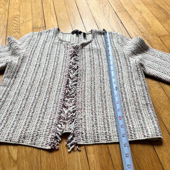 Theory Size L Beige Red Black Galinne Speckled Boucle Cropped Knit Jacket - Picture 4 of 12